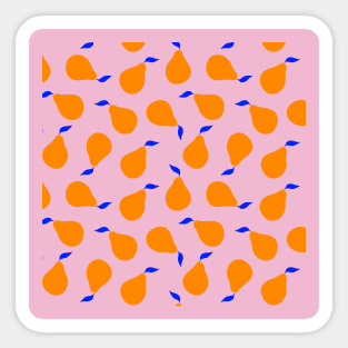 Orange pears with blue leaves on pink background Sticker